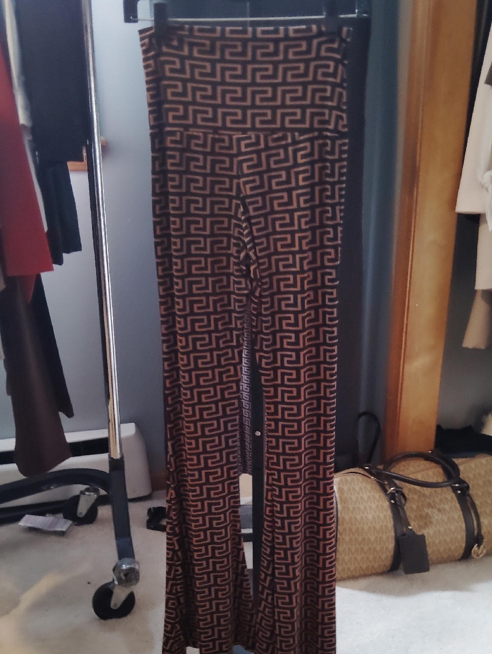Cherish Brown Geometric Wide-Leg Pants S 2-4 $58